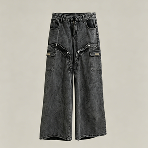 <span class=keywords><strong>Jeans</strong></span> Cargo Neri Vintage Lavati con Grandi Tasche <span class=keywords><strong>Laterali</strong></span> e Gamba Larga, Pantaloni in Denim Streetwear per Uomo, Fornitura all'Ingrosso - Product Image 3