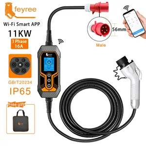 Feyree 11KW 타입 2 / GBT 플러그 WIFI 스마트 APP 단계 3 16A ev 충전기 CEE 3 핀 소켓 충전 케이블 포함 전기 자동차 충전기