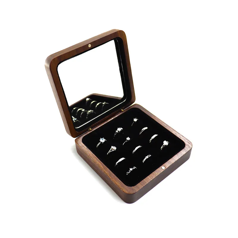 Large capacity walnut jewelry box portable Jewelry organizer rings Take in luxury row wood jewelry organizer storage