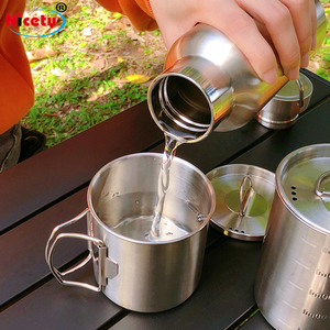 Taza de Camping de Acero Inoxidable de 350ml/500ml con Asa Plegable y Tapa, Taza Portátil para Excursionismo - Product Image 2