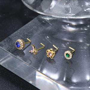 Bijoux de piercing au nez, clou de nez en forme de cœur en pierre naturelle, anneau de nez en alliage plaqué or 18 carats, mignon, unisexe - Product Image 3