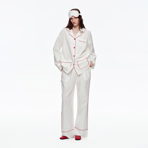 Women's Lyocell <b>Pajama</b> <b>Set</b> Long Sleeve With Lapel Milky White For Home Outdoor Use - Product Image 1