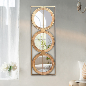 OVS 40x14 Inch 3 Piece <strong>Wall</strong> <strong>Mirror</strong> Adelaide Gold Frame Round Mango Wood <strong>Mirror</strong> <strong>Set</strong> - Product Image 3
