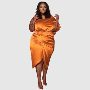 Factory Wholesale New Arrival Plus Size Solid Color One Shoulder Ruffled <strong>Tulip</strong> <strong>Dress</strong> - Product Image 3