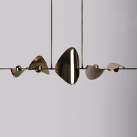 Lustre LED Géométrique Minimaliste de Luxe Nordique en Laiton, Suspension Artistique Créative pour Salle à Manger et Îlot de Cuisine
