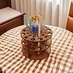 Soporte Giratorio de Madera Maciza para Brochas, Organizador de Escritorio para Sala de Estar, Almacenamiento de Bolígrafos y Brochas de Maquillaje - Product Image 1