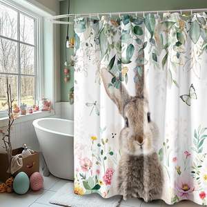 Bohemian Easter Bunny 3D Design <b>Waterproof</b> Polyester Shower <b>Curtain</b> Hooks Fits Standard Shower Stall Home Decor Bathroom Stock - Product Image 2