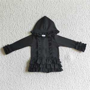 Sudadera con capucha y cremallera de color liso con <span class=keywords><strong>volantes</strong></span> para niñas al por mayor, chaqueta con capucha de varias capas con <span class=keywords><strong>volantes</strong></span> para niños, ropa de abrigo de boutique - Product Image 6