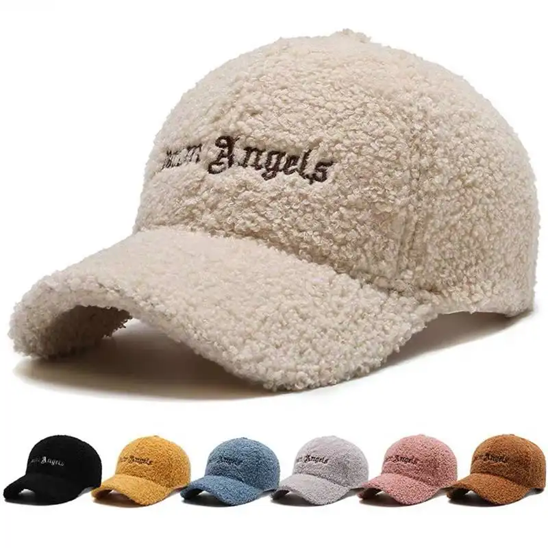 Gorra de béisbol de piel de lana bordada personalizada, gorra de béisbol de piel de lana cálida para exteriores, gorra de béisbol esponjosa