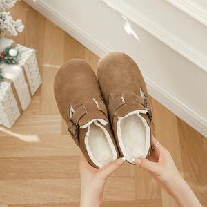 Birkenstocks d'<span class=keywords><strong>hiver</strong></span> Sabots à semelle épaisse Chaussures plates et chaudes anti-flip en fourrure de liège pour femmes Chaussons à fourrure - Product Image 4