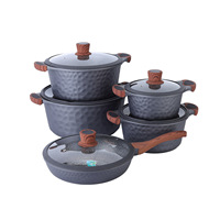 Batterie de cuisine martelée 10 pièces sans PFOA, comprenant une marmite à soupe 20/24/28/32 cm et une poêle à frire profonde 28 cm, compatible gaz et économe en énergie