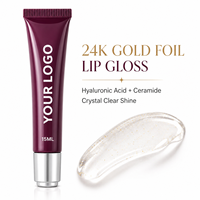 Gloss à lèvres de luxe 24K or pur, acide hyaluronique et céramide, brillant, lissant, hydratant, soin des lèvres, effet cristallin, en gros