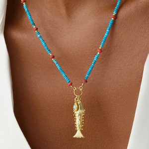 Zooying Popular mejor venta de acero inoxidable 18K oro <span class=keywords><strong>turquesa</strong></span> cuentas oro pescado hueso colgante collar para mujer - Product Image 3