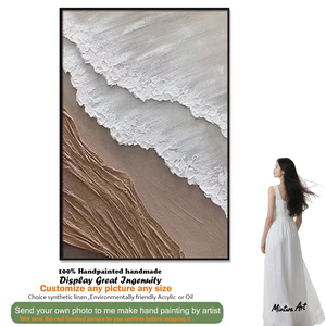 Handmade Nâu ven biển tường nghệ thuật trừu tượng sơn dầu vải lanh 3D biển sóng bãi biển cảnh biển thanh lịch khung cho đại dương cảnh quan - Product Image 2
