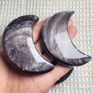 Collection de sculptures de lune en obsidienne argentée, sculptées à la main, en cristal naturel, vente en gros - Product Image 6