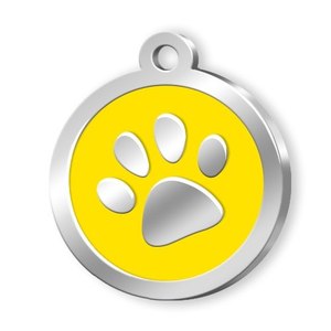 Targhetta identificativa rotonda con stampa di zampa gialla per cani e gatti - Product Image 1