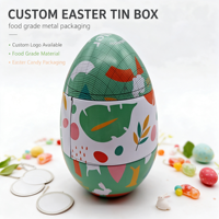 Boîte en métal en forme d'œuf avec logo personnalisé, conteneur métallique de Pâques avec couvercle amovible, imprimé floral coloré pour bonbons, chocolat, cadeau
