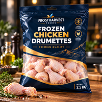 Sacs d'emballage plastique personnalisés pour aliments surgelés, pochette à trois soudures latérales avec fenêtre transparente pour poulet surgelé, viande, fruits de mer