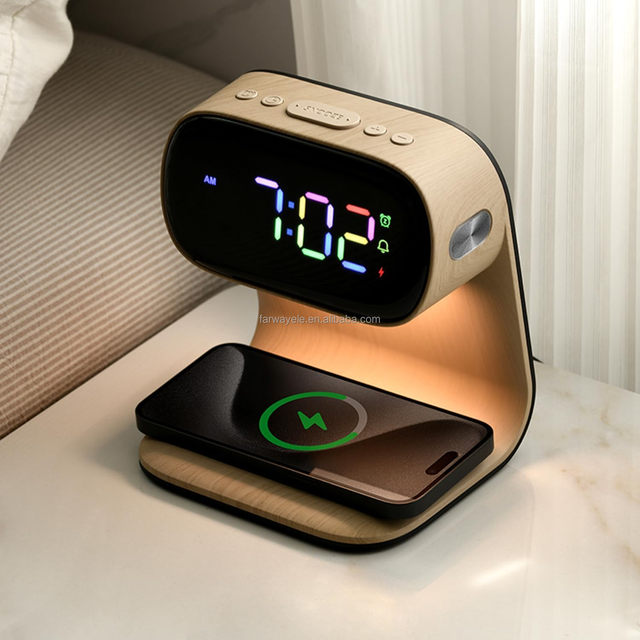 Digital Alarm Clock with Wireless Fast Charging Station 15W Touch Smart 3 Colors Nightlight Adjustment Night Lamp for Bedside,