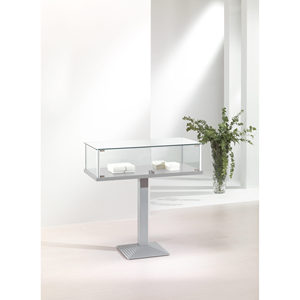Modern Display Case 105Cm H With Tempered Glass And Aluminum <b>Frame</b> On Metal Pedestal Light <b>Grey</b> - Product Image 1