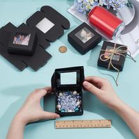 Cajas de Papel Cuadradas con Ventana Transparente, Caja de Embalaje de Papel Negro de 3x3x1.2 Pulgadas, Caja de Regalo Plegable para Fiestas de Cumpleaños y Bodas