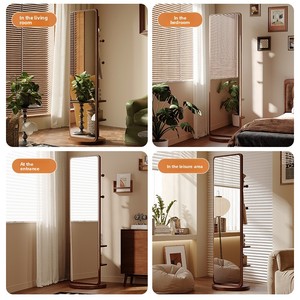 Miroir sur pied pleine longueur de style antique, mobile et rotatif, avec support <span class=keywords><strong>en</strong></span> verre flotté HD écologique et penderie intégrée pour la maison - Product Image 4