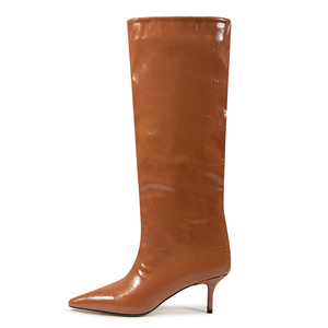 Women Wide Fit Large Size 45 Long <b>Boots</b> Solid Low Heels on Booties Pointed Toe Sexy Stiletto Shoes - Product Image 5