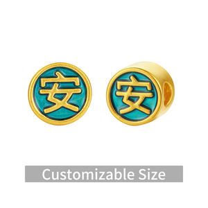 Brazalete de Oro Puro 3D Personalizado con Cuentas, Diseño Moderno con Caracteres <span class=keywords><strong>Ping</strong></span>/An/<span class=keywords><strong>Xi</strong></span>/Le y Motivos Florales, Venta Directa de Fábrica al Por Mayor - Product Image 3