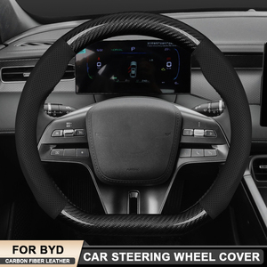 ที่หุ้มพวงมาลัยรถยนต์หนังคาร์บอนไฟเบอร์สำหรับ <span class=keywords><strong>BYD</strong></span> ATO <span class=keywords><strong>3</strong></span> fafengtang F3 E6หยวน Song PLUS DM 06 D1สูงสุด EV F0 S6ปลาโลมา Qinhan - Product Image 1