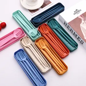 Sinh Thái Thân Thiện Rơm Lúa Mì Dao Kéo Đũa Nhựa Fork Spoon Travel Set Dao Kéo Phân Hủy Sinh Học