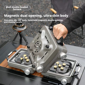 Fornello <span class=keywords><strong>da</strong></span> Campeggio Pieghevole Portatile in Acciaio Inox, Fornello a Gas per Esterni, Antivento, a 2 Fuochi - Product Image 5