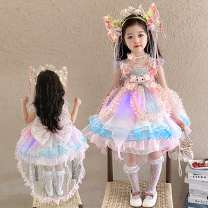 Niñas dulce verano princesa Lolita elfo vestido 25 nueva melodía tirantes cuello redondo encaje decoración sólido cumpleaños de los niños - Product Image 1