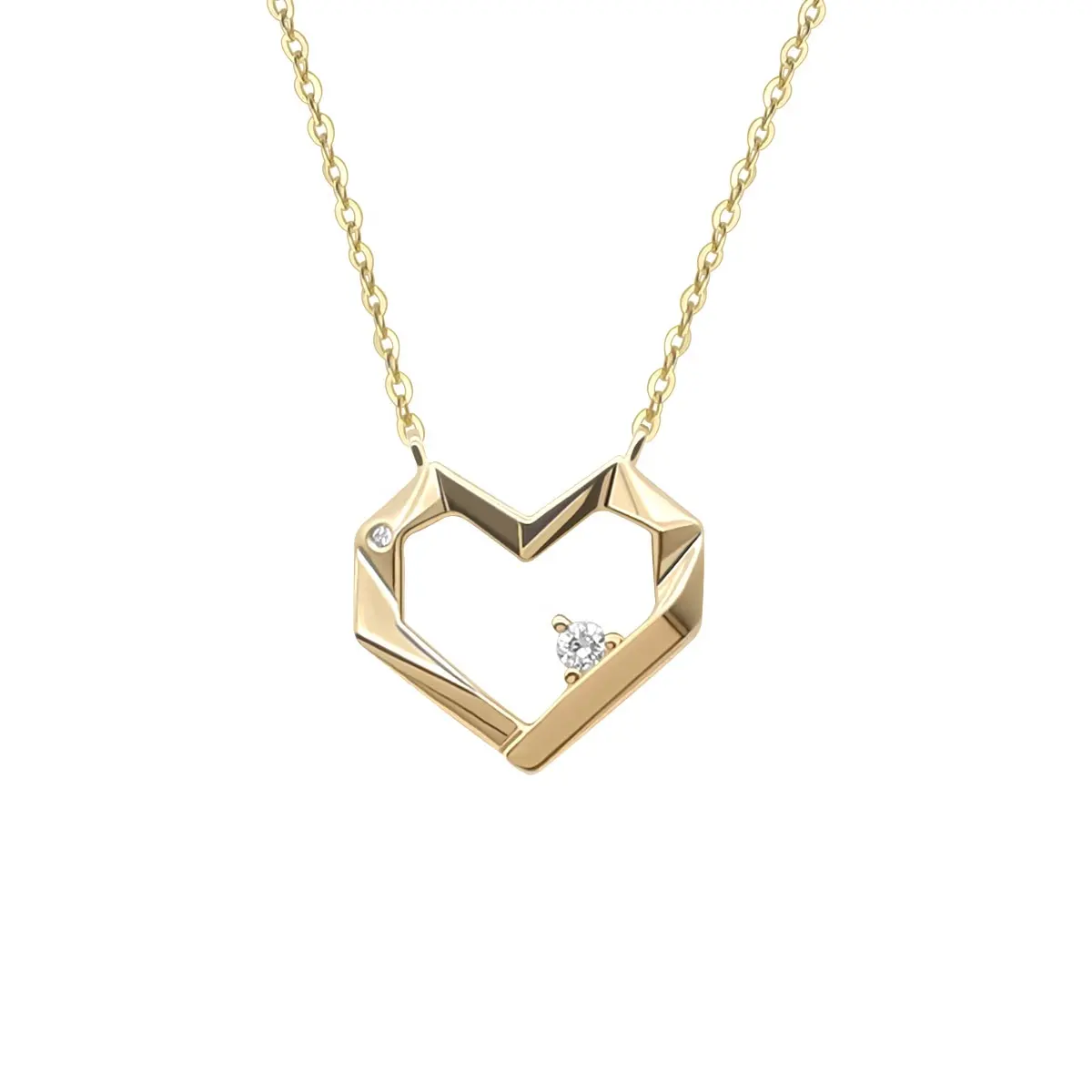 Simple Heart Charm Necklace 18K Yellow Gold Diamond Brilliant Cut 14K Gold Necklace Nice Gift for Valentine's Day