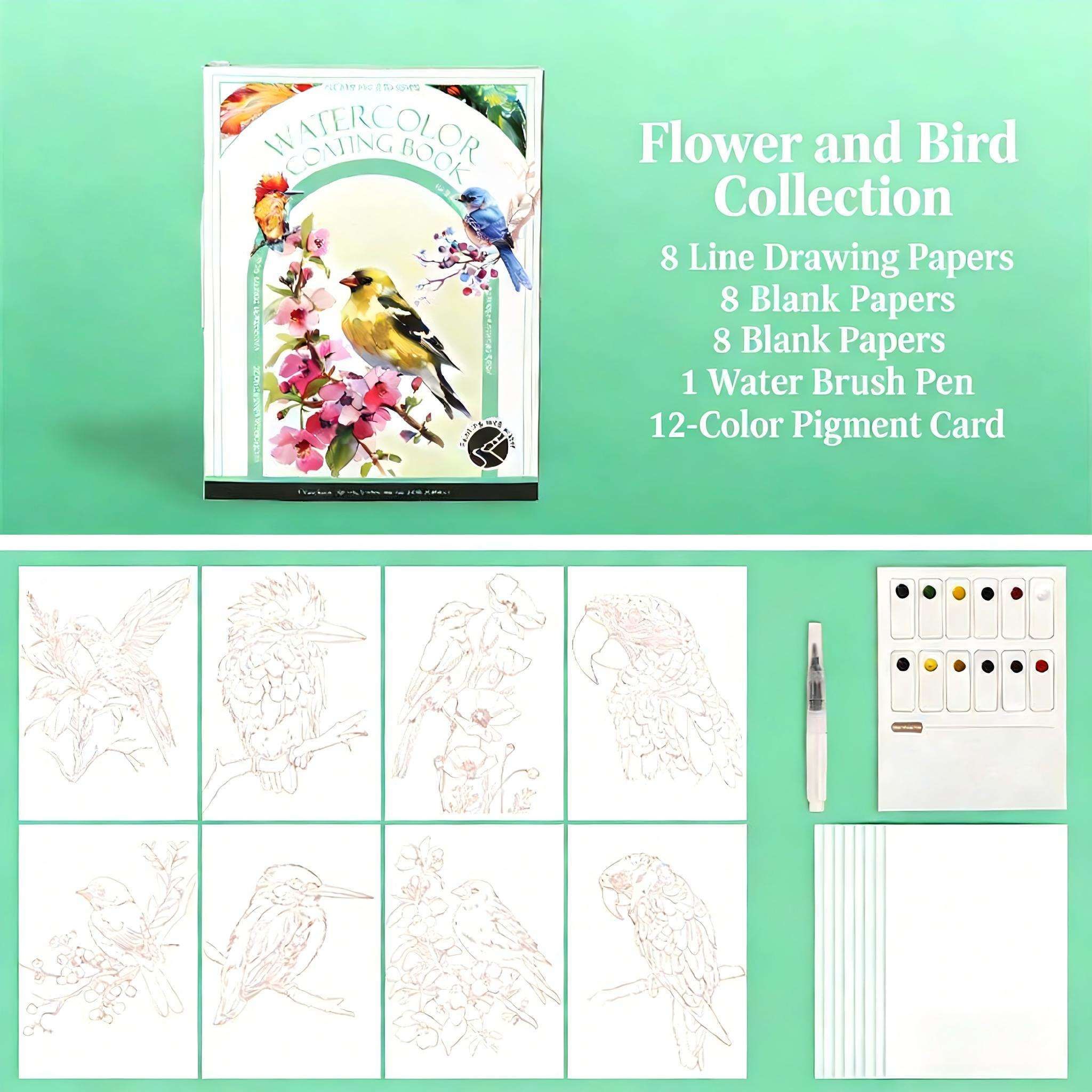 colección de flores y pájaros