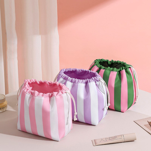 Striped <b>Drawstring</b> Makeup <b>Bag</b> Portable Cosmetic Organizer Pouch Lightweight Travel Toiletry Storage <b>Bag</b> for Women - Product Image 4