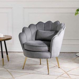 Sillas de salón de tela de lujo con forma de flor moderna al por mayor, silla decorativa de terciopelo gris con reposabrazos para muebles de sala de estar - Product Image 2