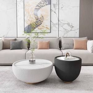 Muebles modernos para sala de estar, mesa de té central redonda, juego de mesa de centro de sala de espera blanca y negra - Product Image 3