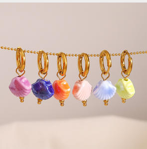 Pendientes XINXIAN de acero inoxidable para mujer, chapado en oro de 18 quilates, joyería impermeable de moda, pendiente de acero con gota de concha de macarrón de <span class=keywords><strong>cerámica</strong></span> - Product Image 4