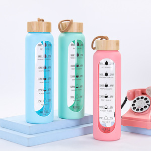 Bicchiere <span class=keywords><strong>in</strong></span> Vetro Borosilicato per Alimenti con Coperchio <span class=keywords><strong>in</strong></span> <span class=keywords><strong>Bambù</strong></span>, Bottiglia d'Acqua <span class=keywords><strong>in</strong></span> Vetro con Custodia <span class=keywords><strong>in</strong></span> Silicone - Product Image 5