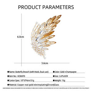 Broche Papillon en Cuivre Plaqué Or avec Cristal Marquise et Ailes d'Ange en Zirconium Cubique Dégradé de Luxe, Bijoux Personnalisés en Gros de Haute Qualité - Product Image 3