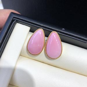Boucles d'oreilles pendantes Wenchi pour femmes, en forme de goutte d'eau rose, 12x18mm, en coquille de conque naturelle avec bordure dorée, bijoux fantaisie mignons - Product Image 1