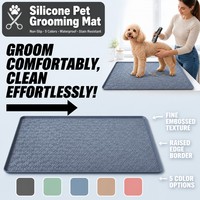 Tapis de toilettage pour chien en silicone, antidérapant, imperméable, résistant aux taches, bord surélevé, tapis de coupe de poils pour animaux de compagnie, facile à nettoyer