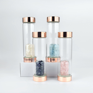 Elixir de cristal natural botella de agua de vidrio de borosilicato curativo botella de agua con infusión de piedras preciosas de cuarzo rosa real para mujeres - Product Image 1