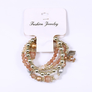 Trendy Zinc Alloy <b>Beaded</b> <b>Bracelets</b> with Imitation Pearl and Feather Charm Gold Plated Women's Fashion Jewelry - Product Image 4