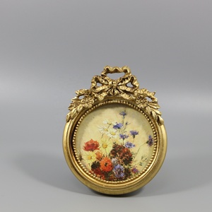 Resin <strong>Round</strong> Photo <strong>Frame</strong> 3x3 Inch Baroque Ornament Picture <strong>Frame</strong> Small Hanging Glass Decor for Home or Office - Product Image 1