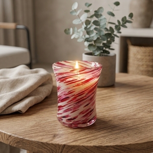 Pot à bougie rond en verre fait main, porte-bougie torsadé rose, récipient pour bougie chauffe-plat pour la décoration de la maison, Noël - Product Image 2