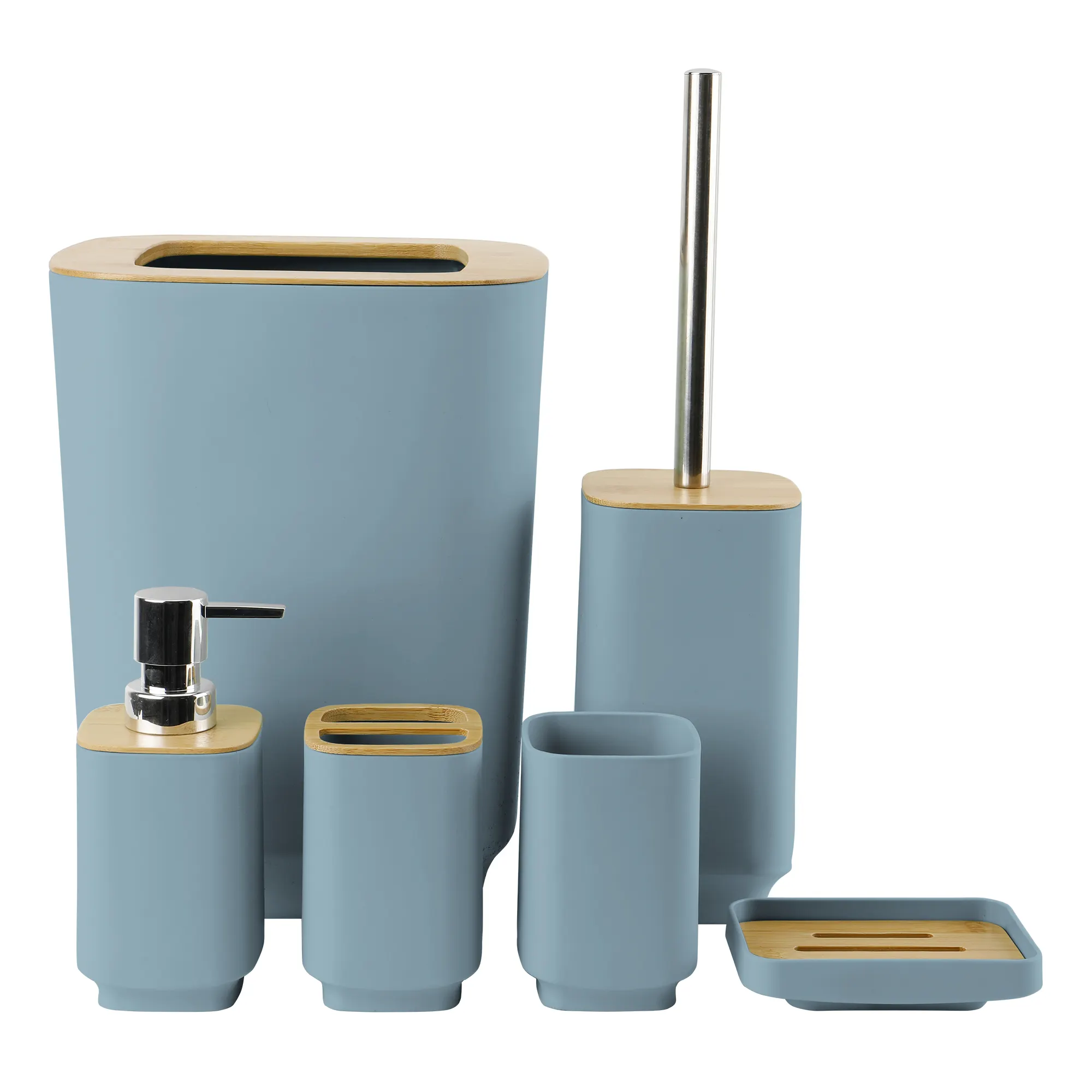 Ensemble d'accessoires de salle de bain en plastique, quantité minimale de commande couleurs en option, nouvelle couverture en bambou, 6 pièces