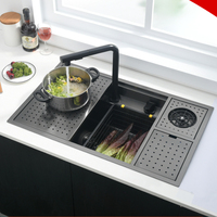 Cuvette de lavage de légumes en acier inoxydable 304 de cuisine cachée avec lave-gobelet évier de vaisselle fait à la main avec poubelle