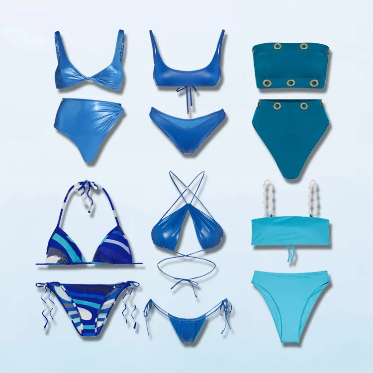 2023 HL manufacture sexy thin mini micro swimwear bikini set women wholesale two piece bathing suit custom navy blue swimwear