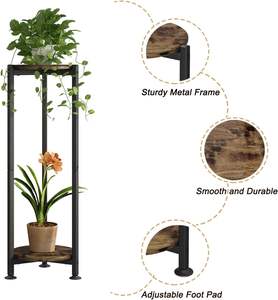 Étagère de rangement moderne en métal noir à <span class=keywords><strong>2</strong></span>/<span class=keywords><strong>3</strong></span> niveaux pour plantes avec cadre en bois pour le salon. - Product Image 5